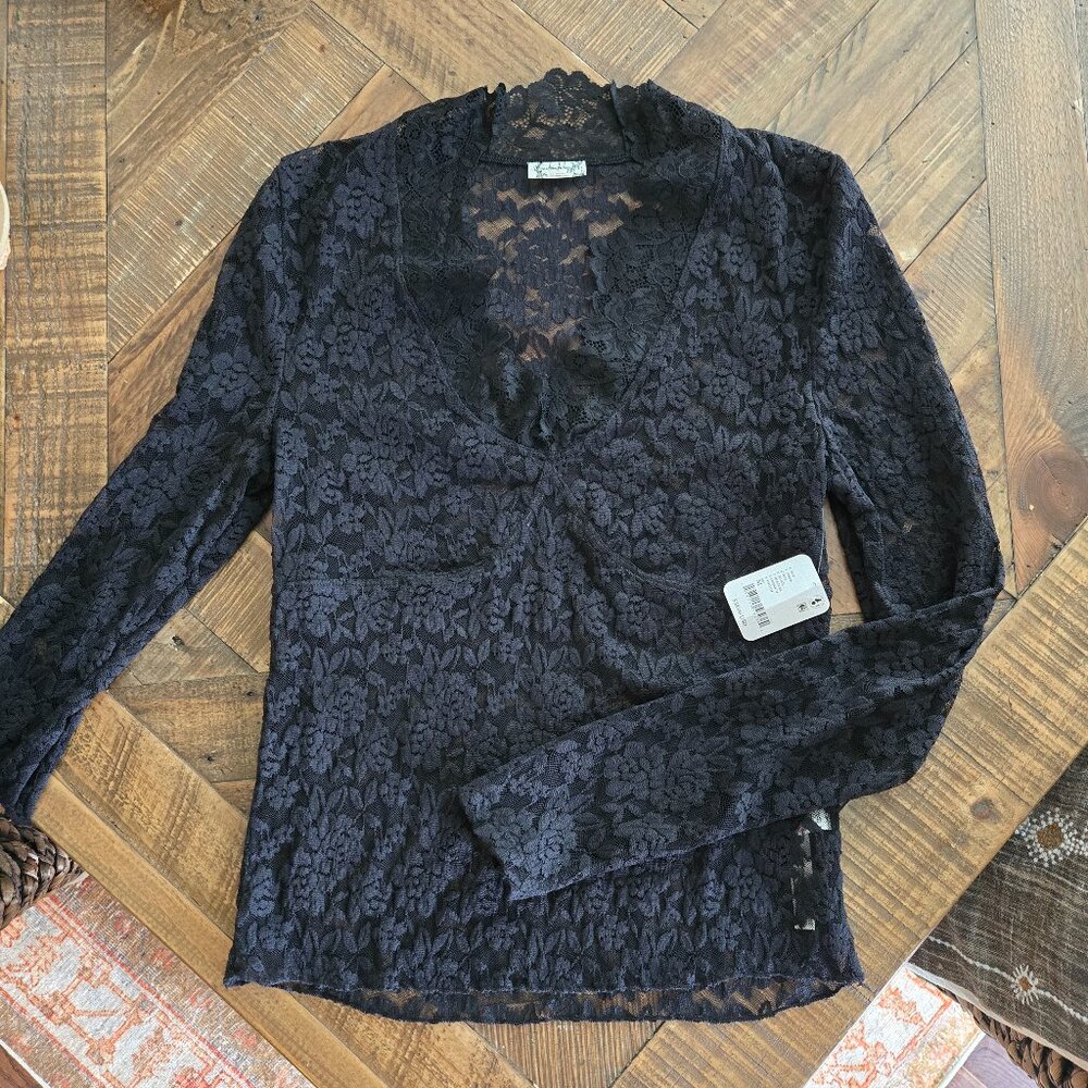 Free People black lace long sleeve top New Medium M